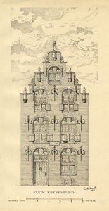 202659 Opstand van de gereconstrueerde voorgevel van het huis Klein Fesenburg (Oudegracht 111) te Utrecht.